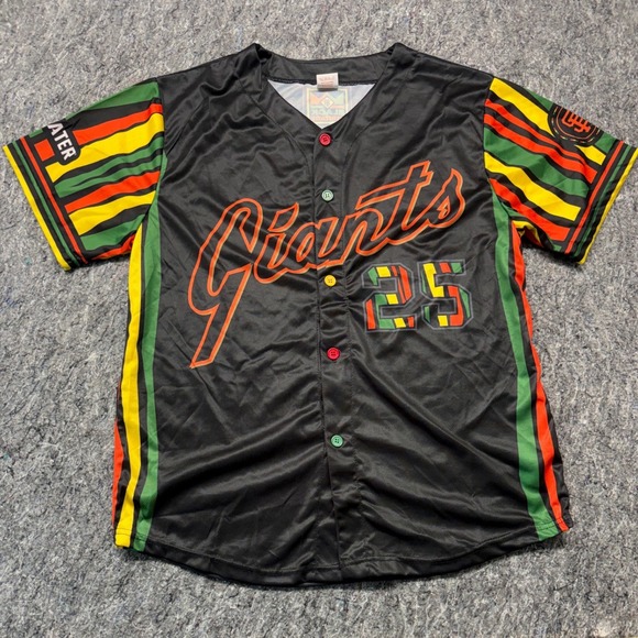 San Francisco Giants Other - San Francisco Giants Black Heritage Jersey Mens Medium Rasta Colors Barry Bonds